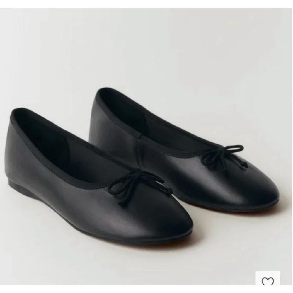 MNG $130 BY MANGO Leather ballet flats with bow women's 37 US 6.5-7 NEW